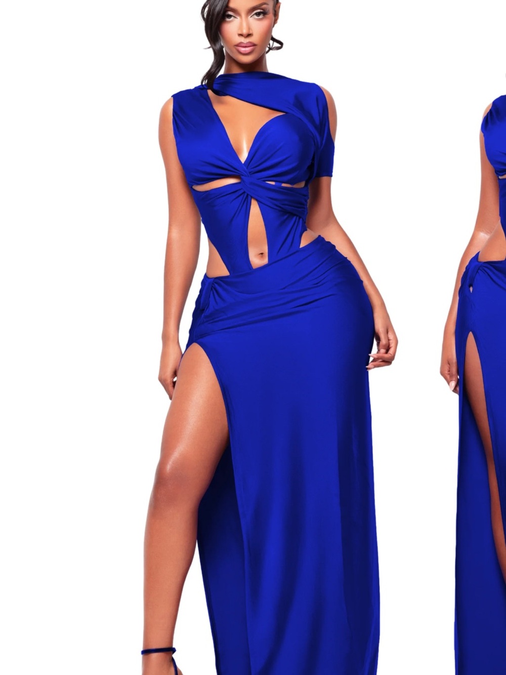 Cutout High-Low Maxi Dress in Cobalt Blue